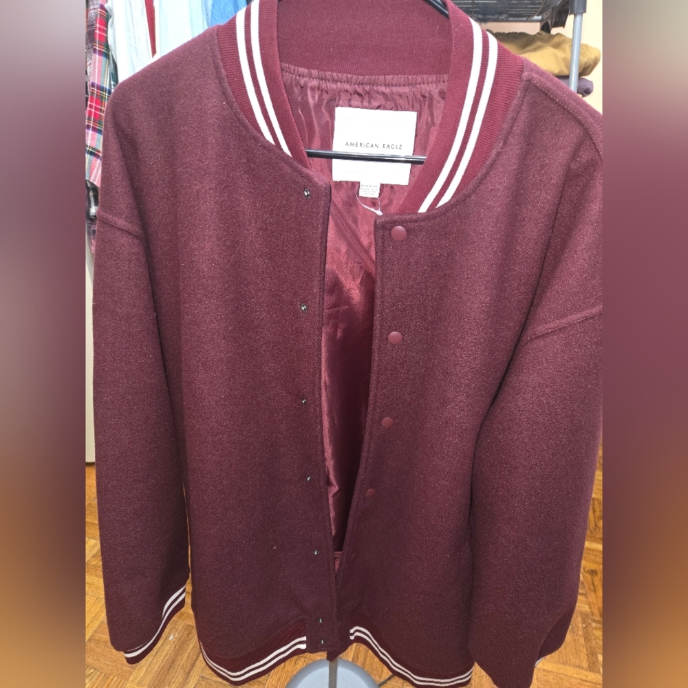 Maroon Varsity Jacket with Striped Collar